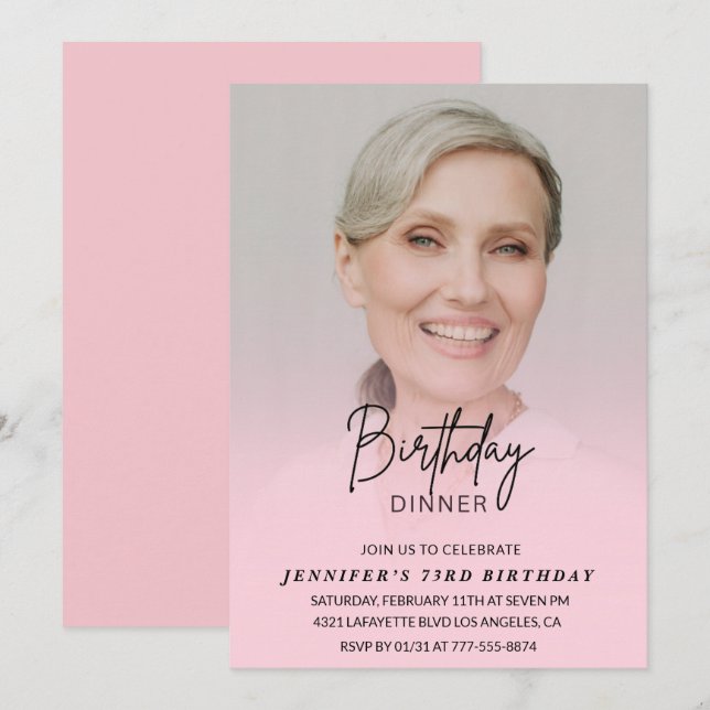 Photo Pink Invitations pour 73e anniversaire Dîner (Devant / Derrière)