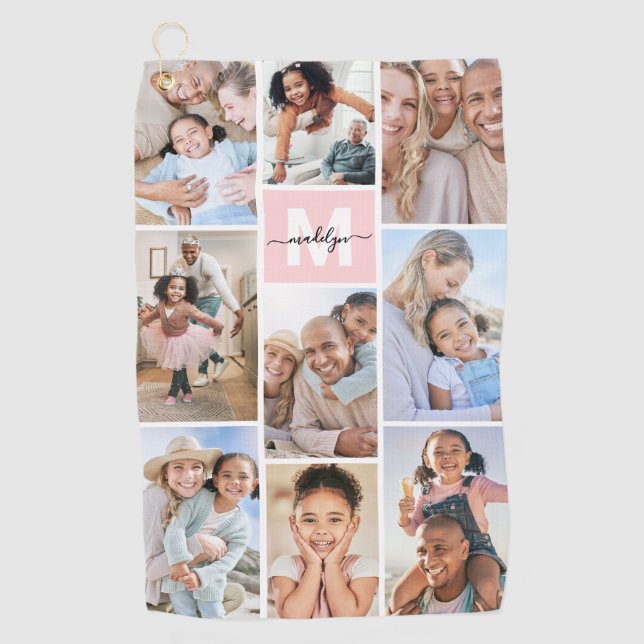 Photo Pink Monogram Golfhandtuch (Vorderseite)