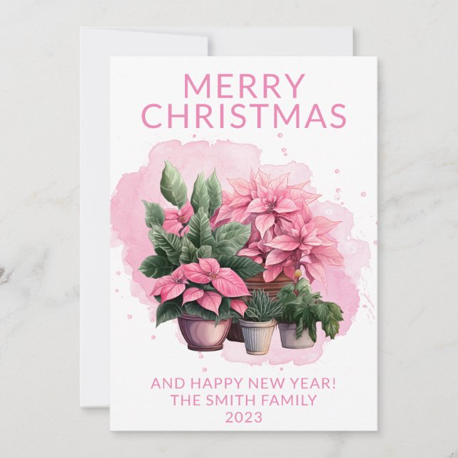 Photo Pink Poinsettia Carte de Noël (Devant)