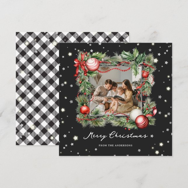 Photo Plaid noir et blanc Joyeuse carte de Noël (Devant / Derrière)