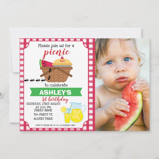 Photo Plaid Pique-nique Invitation Anniversaire (Devant)