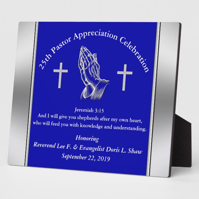 Photo Plaque d'appréciation du pasteur bleu personnalisa (Côté)