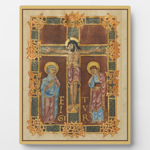 Photo Plaque d'art chrétien médiéval crucifié Christ