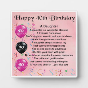 Photo Plaque de poème 40e anniversaire de la fille