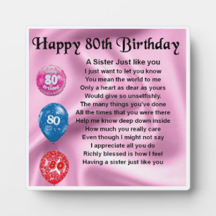 Photo Plaque Poem 80th Birthday Sister