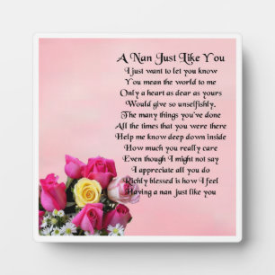 Photo Plaque Poem Nan - Design Rose