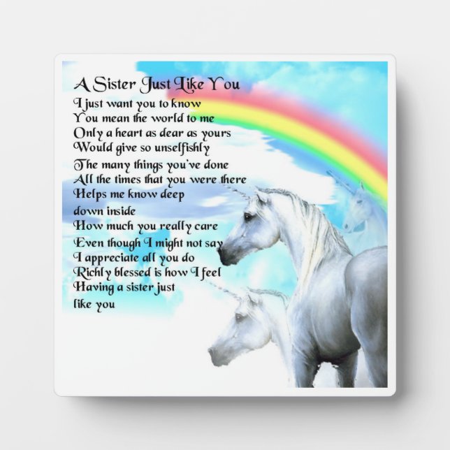 Photo Plaque Poem Soeur - Conception Unicorne (Devant)
