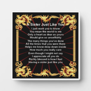 Photo Plaque Poem Soeur - Design noir