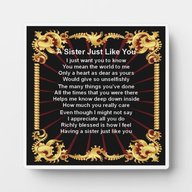 Photo Plaque Poem Soeur - Design noir (Devant)