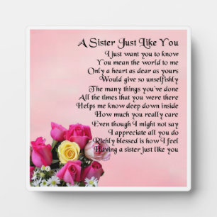 Photo Plaque Poem Soeur - Design Rose