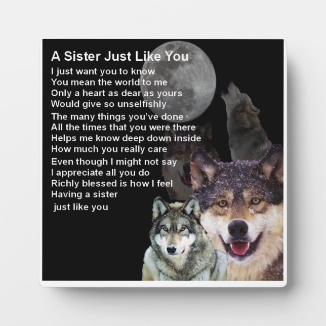 Photo Plaque Poem Soeur - Design Wolf (Devant)