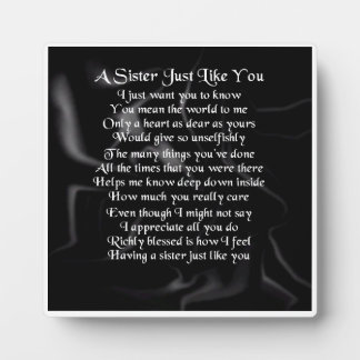 Photo Plaque Poem Soeur - Noir Conception Soie