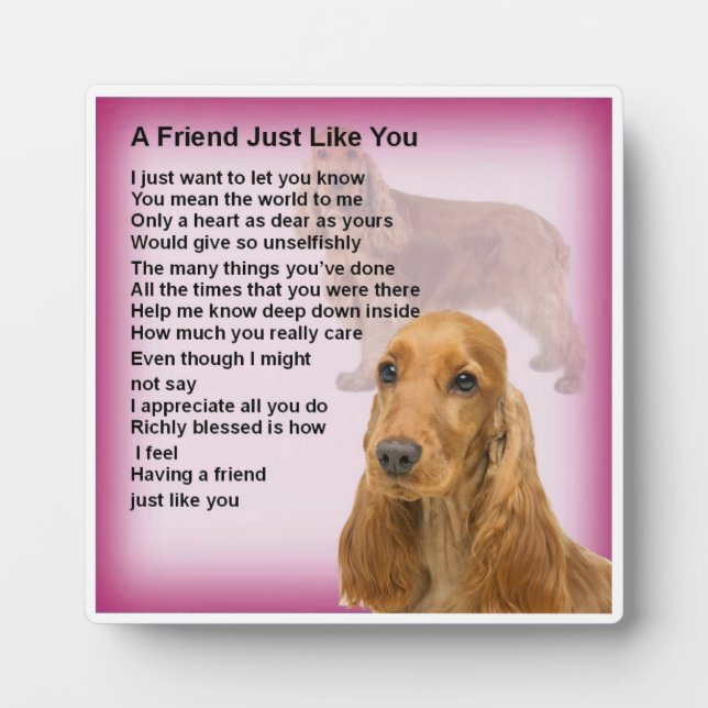 Photo Plaque poème ami - Cocker Spaniel Design (Devant)