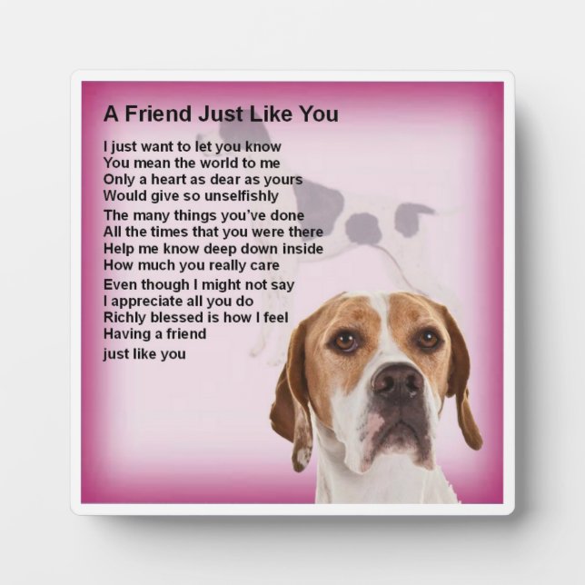 Photo Plaque poème ami - Pointer Dog Design (Devant)