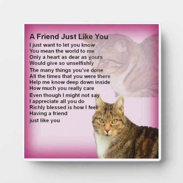 Photo Plaque poème de l'ami - Design de chat (Devant)