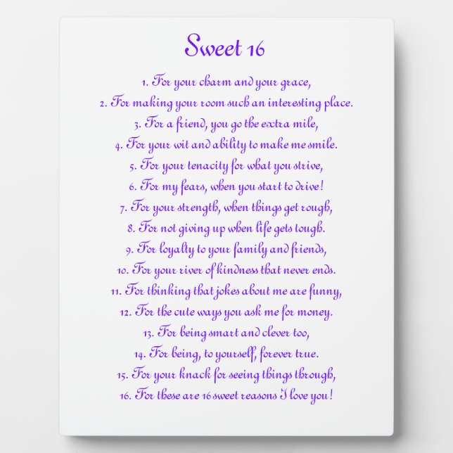 Photo Plaque "Sweet 16" 8" x 10" (Devant)