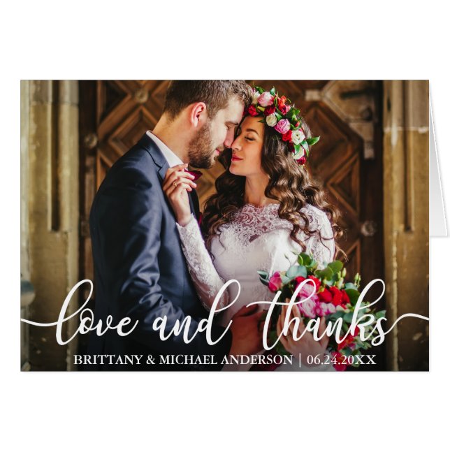 Photo plié de remerciement de mariage Love and Tha (Devant horizontal)