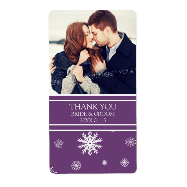 Photo Plum White Snowflakes Étiquette de mariage h (Devant)