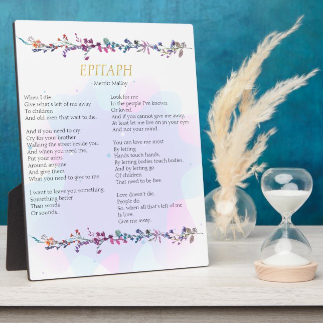 Photo Poème Epitaph Poem Tabletop Plaque (Côté)