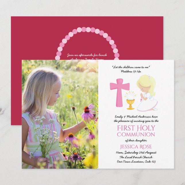 PHOTO Première Sainte Communion Invitations Fille  (Devant / Derrière)