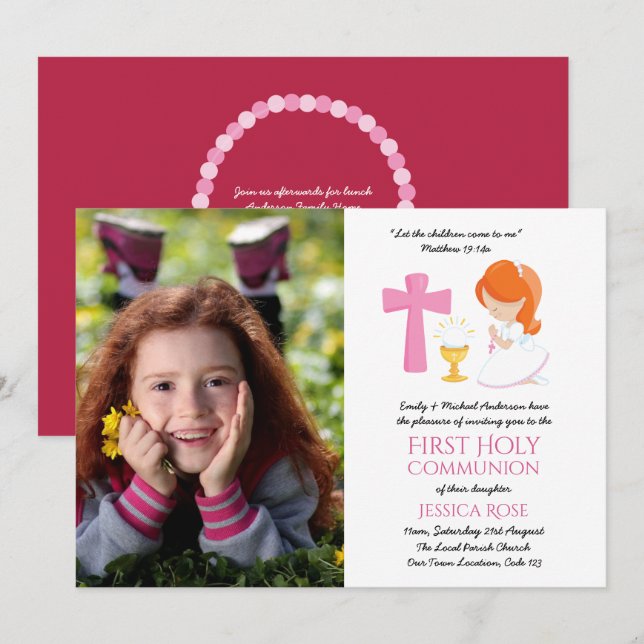 PHOTO Première Sainte Communion Invitations Fille  (Devant / Derrière)