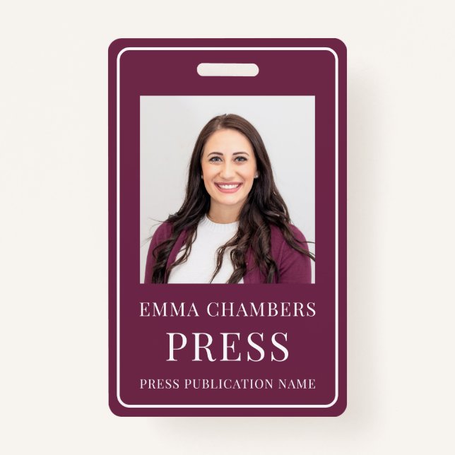 Photo Press Pass Burgundy ID Badge (Devant)
