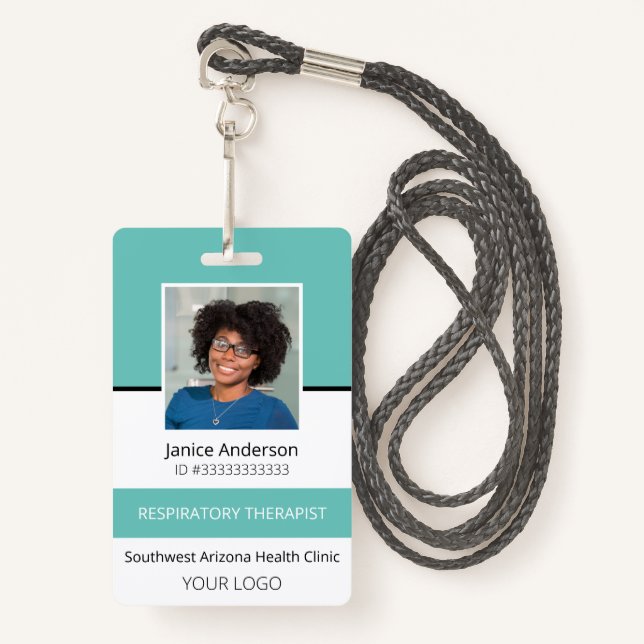 Photo professionnelle Badge Turquoise d'identifica (Devant avec lanière)