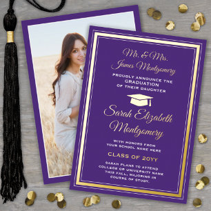 Photo Purple et Gold Foil Faire-part de graduation