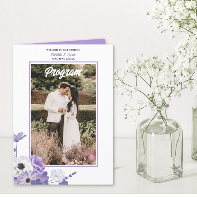 Photo Purple Floral Mariage Programme plié (Créateur téléchargé)