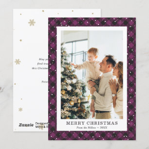 Photo Purple Plaid Neige Joyeuse Carte de Noël