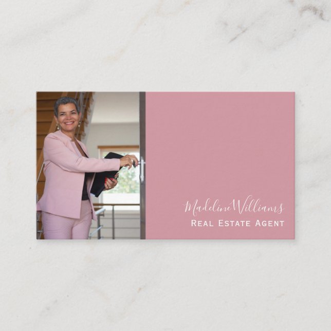 Photo QR Code Blush Pink Real Estate Agent  Visitenkarte (Vorderseite)