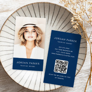 Photo QR code mode bleu foncé cartes de visite