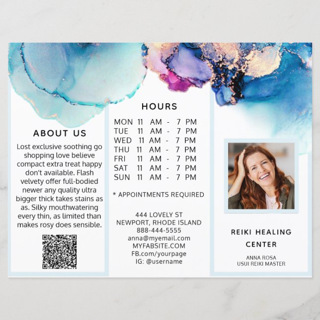 *~* Photo QR Trifold Brochure Abstrait Menu Prix (Devant)