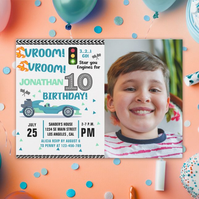 Photo Race Car • 10th Birthday Boy Einladung (Von Creator hochgeladen)