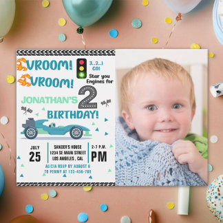 Photo Race Car • 2nd Birthday Racing Party Einladung