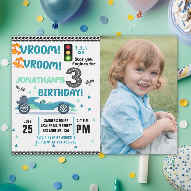 Photo Race Car • 3rd Birthday Racing Party Einladung (Von Creator hochgeladen)