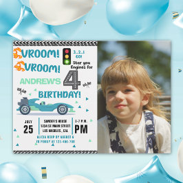 Photo Race Car • 4th Birthday Racing Party Einladung