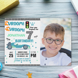Photo Race Car • 7th Birthday Racing Party Einladung