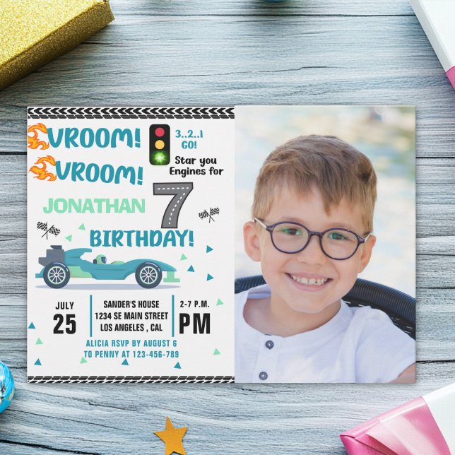 Photo Race Car • 7th Birthday Racing Party Einladung (Von Creator hochgeladen)
