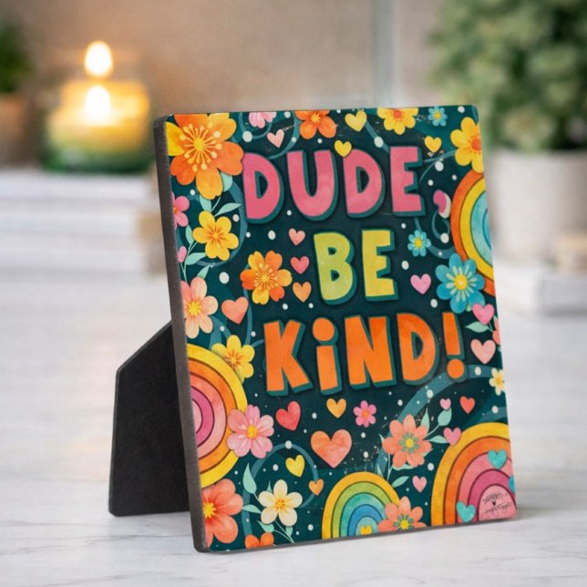 Photo Rainbow Floral Dude Be Kind Inspirivity Plaque (Créateur téléchargé)