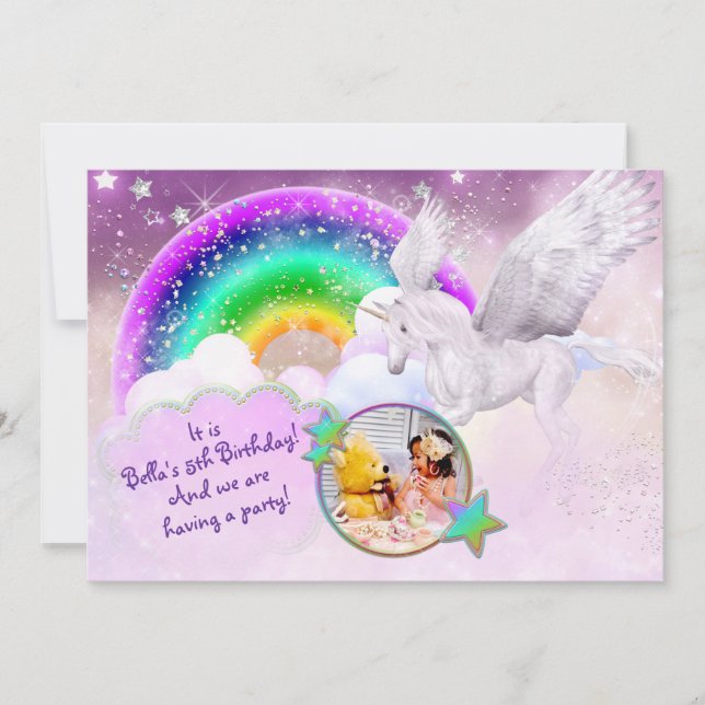Photo Rainbow Unicorn Party Invitation (Devant)