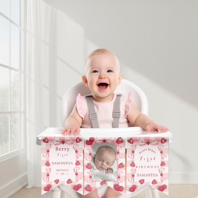 Photo Red Gingham Bows Berry First Bunting Flags Wimpelkette (Photo Red Gingham Bows Berry First Bunting Banner)
