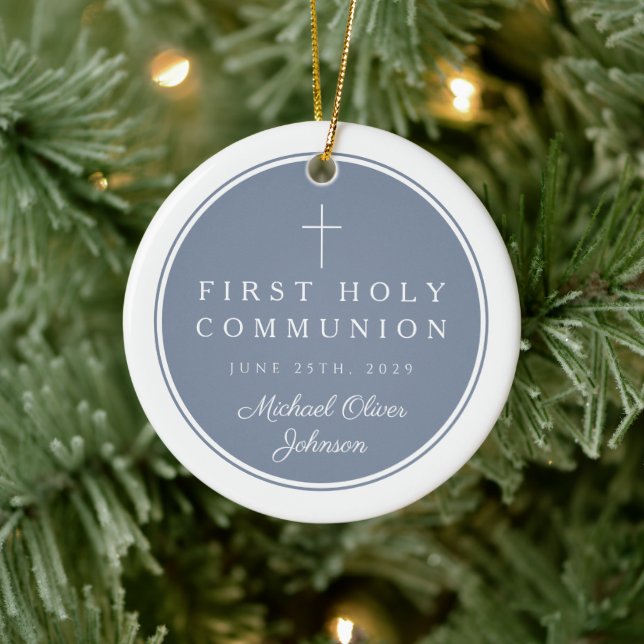 Photo Religious Cross Boy First Communion Keramik Ornament (Baum)