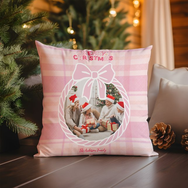 Photo Retro Pink Plaid Whimsical Holiday  Kissen (Von Creator hochgeladen)