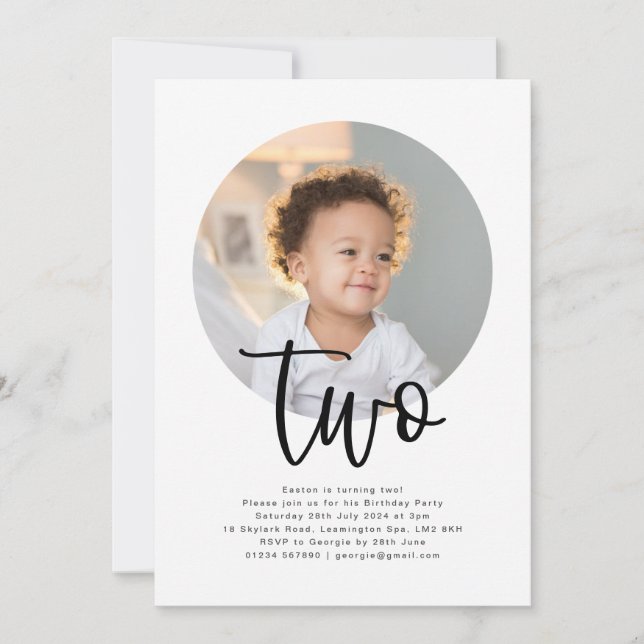 Photo Ronde Deux Invitation Anniversaire (Devant)