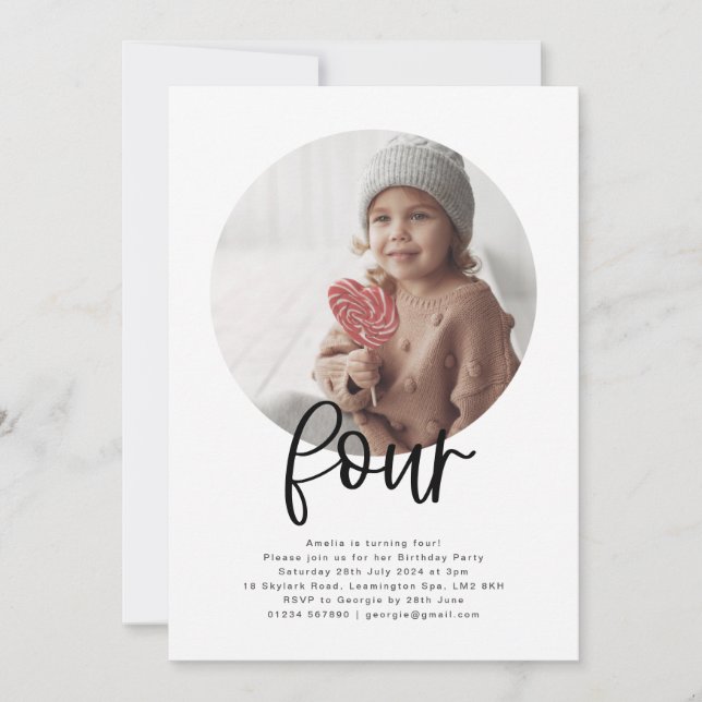 Photo ronde quatre anniversaire Invitation (Devant)