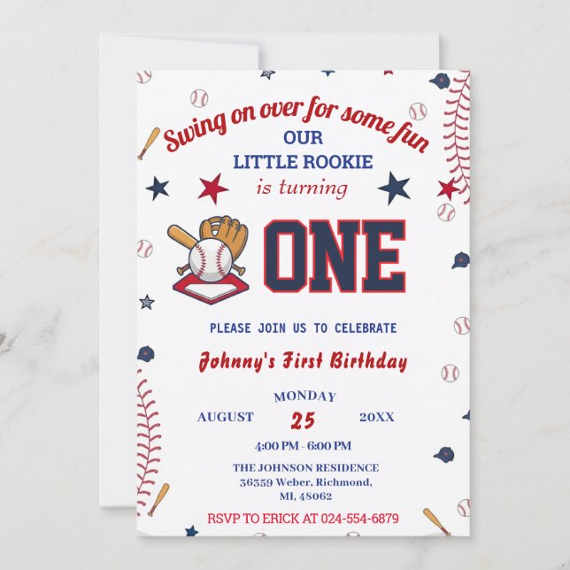 Photo Rookie Of The Year Baseball First Birthday Einladung (Vorderseite)