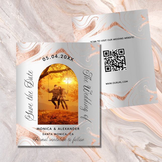 Photo rose argent mariage QR enregistrer la carte  (Créateur téléchargé)