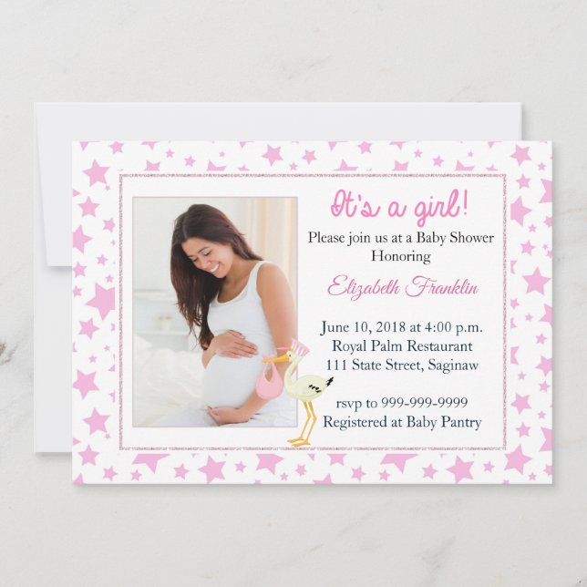 Photo rose d'étoile c'est une invitation de baby (Devant)