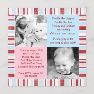 Photo rose et bleu de frère Invitation Anniversair